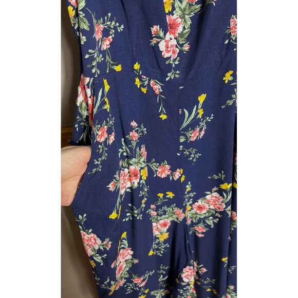 Old Navy Jumpsuit Navy Blue Floral Rayon Relaxed Fit Pockets Boho Womens M - Picture 4 of 7